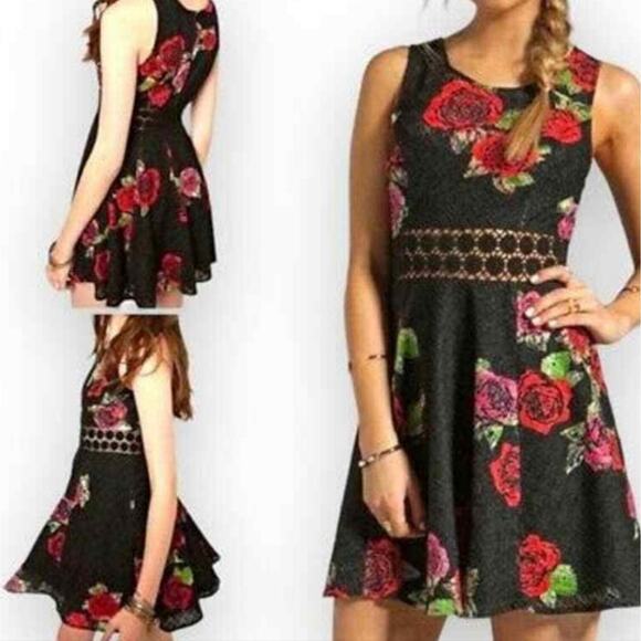 Free People Rose Size 4 Black Floral Mini Dress - Picture 9 of 13